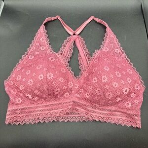 Victoria’s Secret Bralette Bra L Mauve Pink Daisy Lace Racerback NWOT